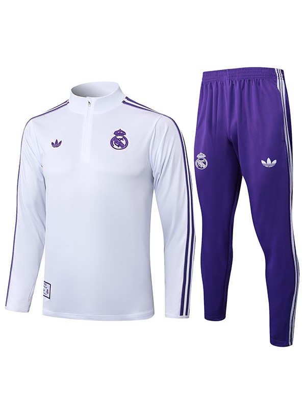 Real madrid survêtement de football ensemble de sport col zippé uniforme blanc vêtements pour hommes kit d'entraînement de football 2025-2026