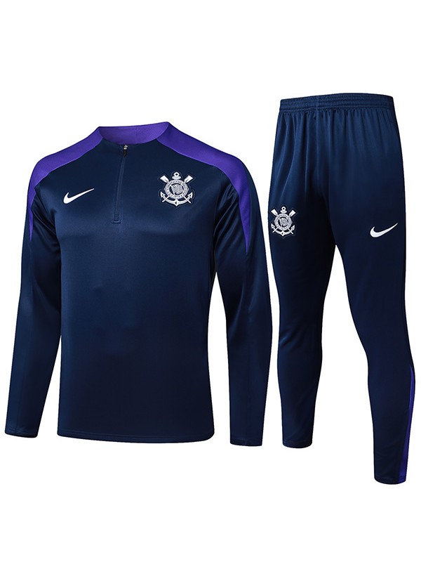 SC Corinthians survêtement de football pantalon ensemble de sport bleu marine demi-zippé col uniforme tenue d'entraînement de football pour homme 2024-2025