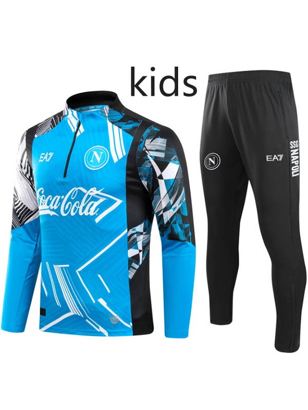 SSC napoli tracksuit kids kit soccer pants suit sports set zipper necked cleats youth uniform children football mini blue black training kit 2024-2025