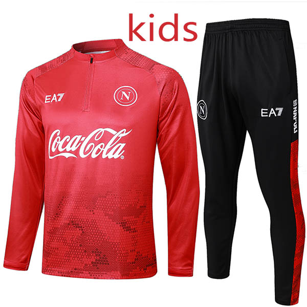 SSC napoli tracksuit kids kit soccer pants suit sports set zipper necked cleats youth uniform children football mini red black training kit 2024-2025