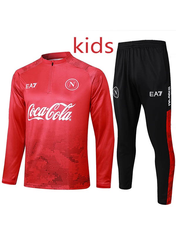 SSC napoli tracksuit kids kit soccer pants suit sports set zipper necked cleats youth uniform children football mini red black training kit 2024-2025