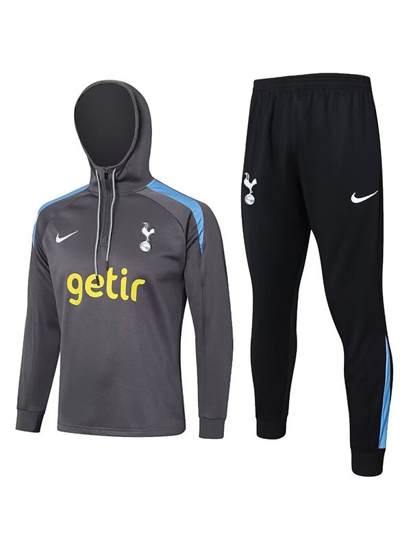 Tottenham Hotspur veste à capuche vêtements de sport de football survêtement demi-fermeture à glissière kit d'entraînement gris pour hommes uniforme d'athlétisme en plein air manteau de football 2024-2025